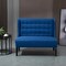 Scandinavian 2-Seater Linen Upholstery Loveseat with Button Tufted and Rubber Wood Legs